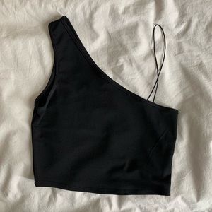 One Shoulder Black Crop Top